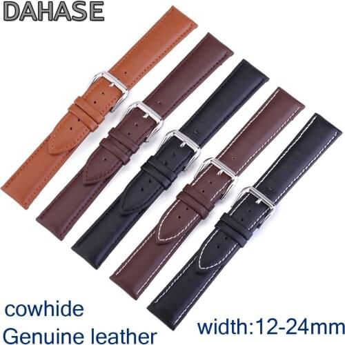 Leather Watch Strap 10mm 12mm 14mm 16mm 18mm 19mm 20mm 21mm 22mm 24mm Watch Band Genuine Leather Wristbands Bracelet with Pins