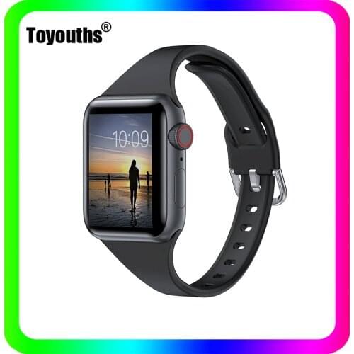 Toyouths Silicone Strap for Apple Watch Band 38mm 42mm Slim Silica Gel Bracelet Sport WatchBand for iwatch Series 6/5/4/3/2/1 SE