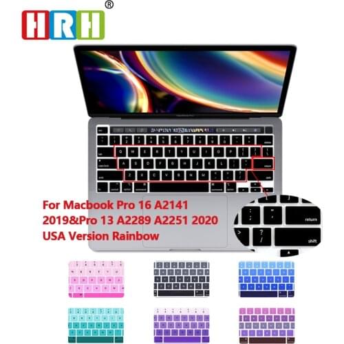 HRH Gradual Rainbow Color Silicone English Keyboard Skin Cover For MacBook New Pro 16 2019 A2141 M1 Chip A2338/A2251/A2289 2020
