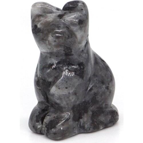 Cat Figurine Natural Gemstone Larvikite Labradorite Stone Crystal Healing Statue Rock Decor 1.5"