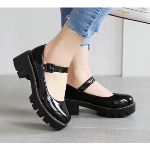 Fashion New Patent Leather Shoes College Style Candy Shoes Thick Heel Mid-heel Single Buckle Student Shoes Lolita Womens Shoes