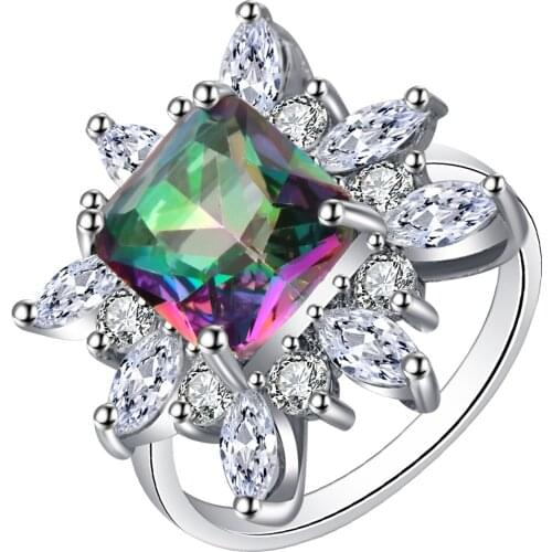 UFOORO Flower Shaped 3ct Big Stone Halo Engagement Rings for Women Silver Color Wedding Jewelry Anel Valentine Gift