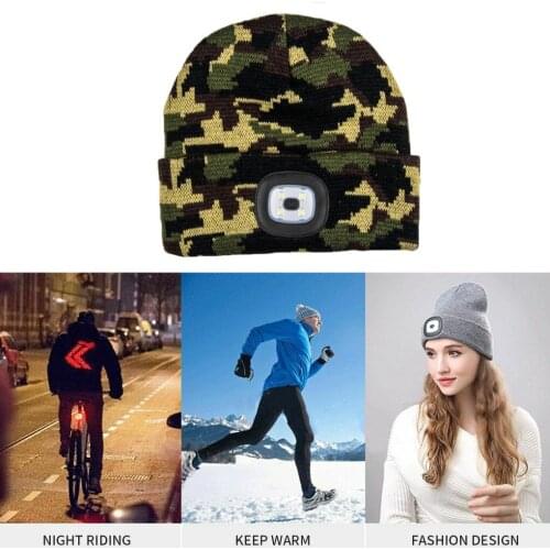 Unisex Outdoor Winter LED Lighted Cap Warm Beanies Fishing Running Beanie Hat Flash headlight Camping Climbing Caps