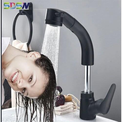 Lifting Pull Out Bathroom Faucet Single Handle Hot Cold Basin Sink Mixer Tap Matte Black Pull Out Lifting Basin Faucet Taps