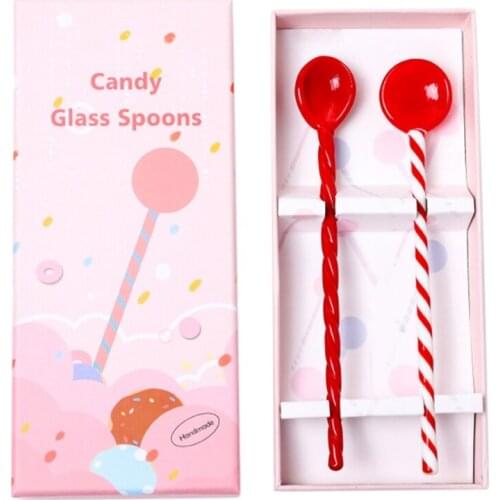 H55A Premium Glass Material Coffee Dessert Sugar Ice Cream Stirring Tea Milkshake Spoon Set for Tableware Kitchen Cafe or Bar