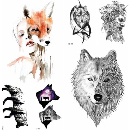 YURAN 3D Sexy HOT Temporary Tattoo Stickers Women Body Hands Art Women Confusing Fox Fake Tatoos Black Men Arm Wolf Tattoo Totem
