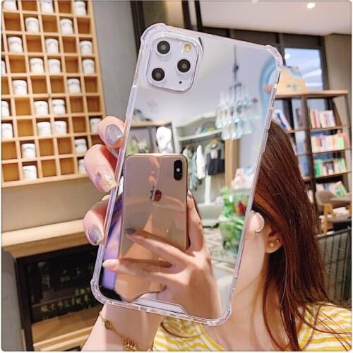Makeup Mirror Phone Case for iPhone 11 12 Pro XS MAX Mini XR X 7 8 6S 6 Plus SE Luxury Clear Cover Air Bag Fall Prevention Cases