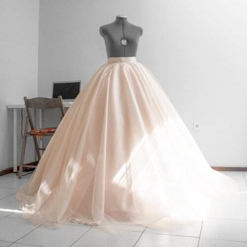 Formal Beige Puffy Bridal Tulle Skirts To Wedding Floor Length Zipper Custom Made Long Tutu Skirt Women Falda Saias 2019