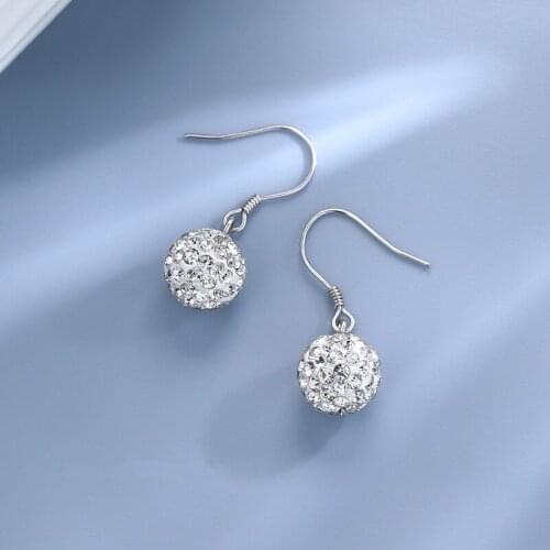 925 Sterling Silver Crystal Round Ball Stud Earring For Women Girls Party Jewelry Pendientes Accessories eh098