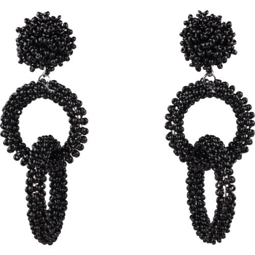 Claire Jin Bohemian Seed Bead Earrings for Women Pure Handmade Big Double Circle Ethnic Jewelry Fashion Vintage Drop Earring