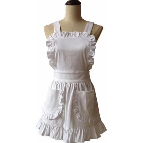 Women Kitchen Apron White Cotton Japanese Style Elegant Ruffled Adult Cosplay Avental Tablier de Cuisine Pinafore Short Apron