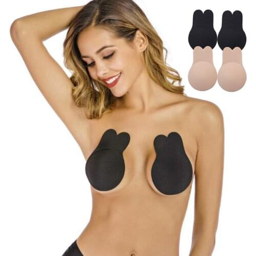 Women Silicone Self-adhesive Sticky Bra Strapless Push Up Seamless Invisible Bra Sexy Rabbit Ears Underwear Strapless Backless