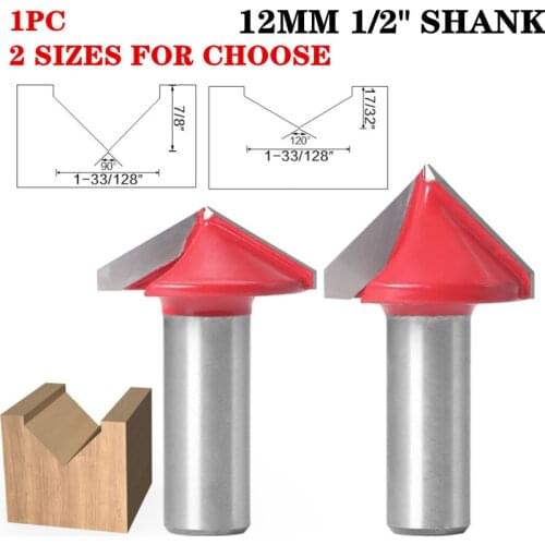 1Pc 12mm Shank 90 Degree V Type Slotting Milling Cutter Industrial Grade Carving Woodworking Tools