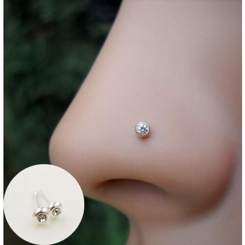 100% 925 Sterling silver clear Crystal Nose Pin Stud Piercing nose Straight End