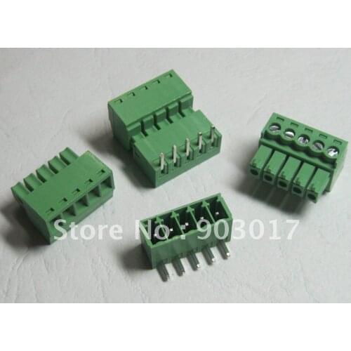 200 pcs Pitch 3.81mm Angle 5pin/way Screw Terminal Block Connector Green Color Pluggable Type with angle pin