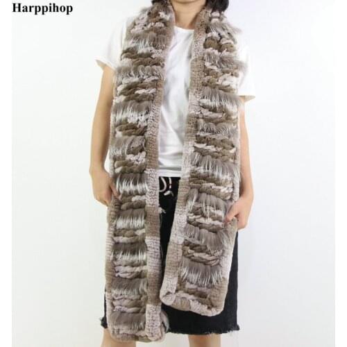2018 new Womens Scarves Wraps Winter Handmade Knit Rex Rabbit Fur Long Scarf For Women Winter Neck Warmer Scarfs Shawls Female
