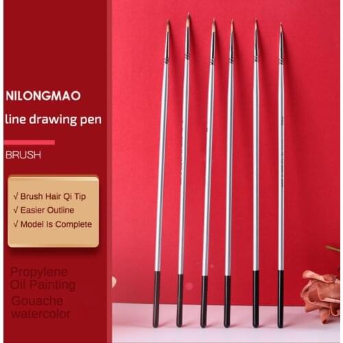 6 pieces Nylon hair hook line pen gouache acrylic oil paint brush Long wood rod stroke line meticulous hand-painted art tool