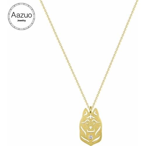 Aazuo Real Diamond 18K Jewelry Cool Animal Siberian Husky dog Pendent With Chain Bracelet Necklace gifted for Baby for Women