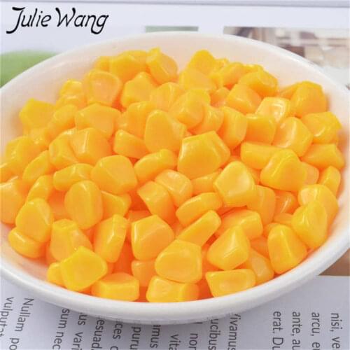 Julie Wang 20PCS Resin Corn Kernels Charms Artificial Food Slime Jewelry Making Accessory Table Decoration Props