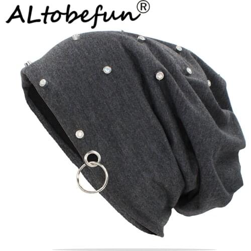 ALTOBEFUN New Fashion Men Hat With Rivet Hip Hop Women Beanies Casual Adult Thick Winter Bonnet Hat Warm Unisex Brand Cap AHT161