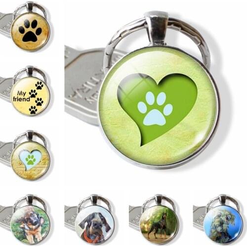 Love Pendant Keychain Paw Prints key rings Dog Lovers Sliver Plated Key Chain Christmas Gift for Children for Friend