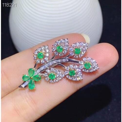 Natural emerald brooch, Colombian emerald, precious gemstone, dual-use style, 925 silver quality