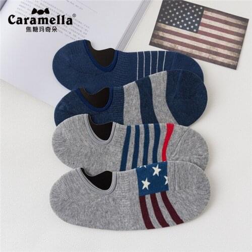 Caramella Mens Boys Invisible No Show Cotton Socks Casual Style Summer Autumn 4 Pairs/Lot