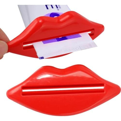DCM Novel Random Color Lip Shape Toothpaste Tube Face Wash Cleaning Foam Cream Roller Squeezer Dispenser ABS Clip@03