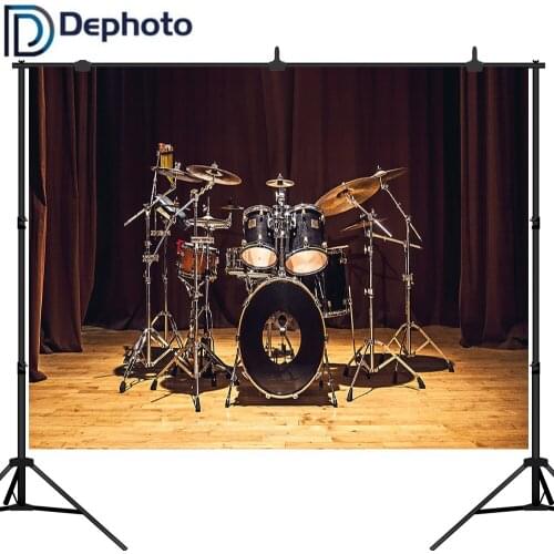 Dephoto Band Concert Photography Backdrop Music Drum Set Interior Backdrops Stage Wood Floor Photo Background