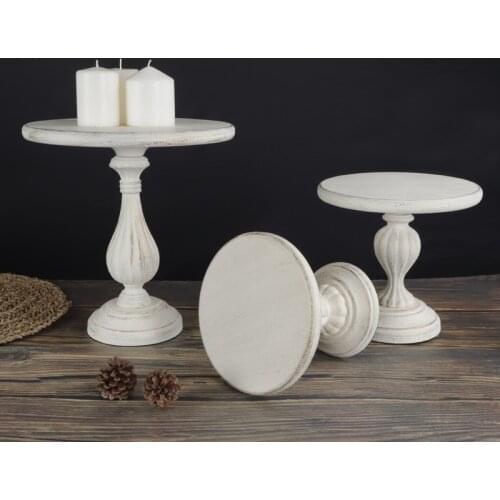 Wooden birthday cake dish dessert table decoration vintage ivory white wedding window cake display stand