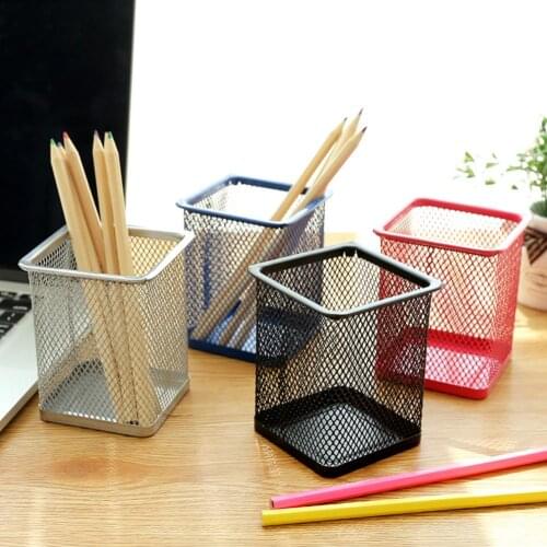 New Black Metal Stand Mesh Style Pen Pencil Ruler Holder Desk Organizer Storage Office Accessories School Office Supplies