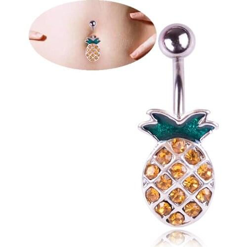 Pineapple Steel Navel Rings Crystal Belly Button Ring Bar Body Piercing Jewelry