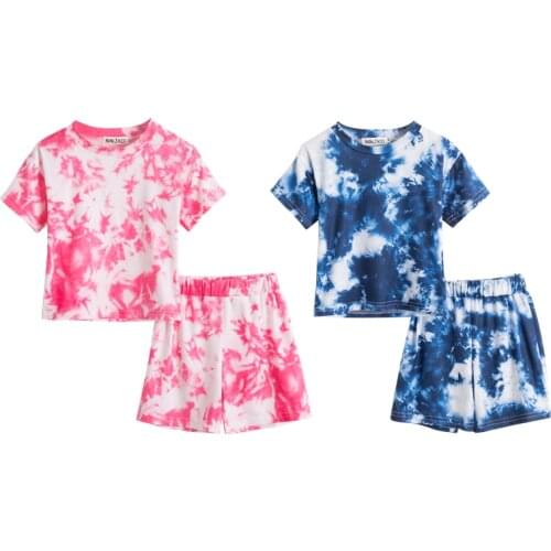 Infant Baby Girls Tie-dye Printed Clothes Sets For 1-5 Yrs Summer Short Sleeve Boys T Shirts Tops+Short Pants Toddler Kids Suits