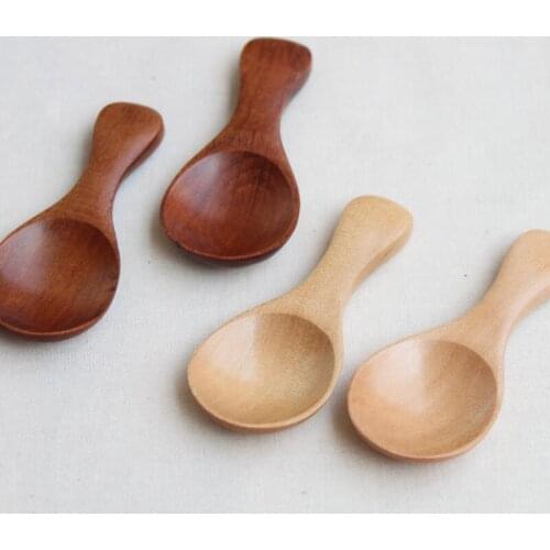 Kitchen Utensil 8cm Natural Mini Wooden Condiment Spoon Elegant Coffee Tea Sugar Salt Scoop LX8059