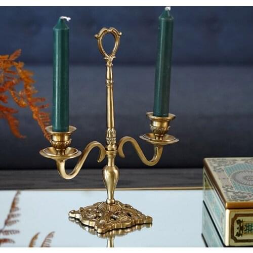Brass Candlestick European Luxury Retro Candle Holders Home Dining Table Ornaments Hotel Party Wedding Decoration Candlestick