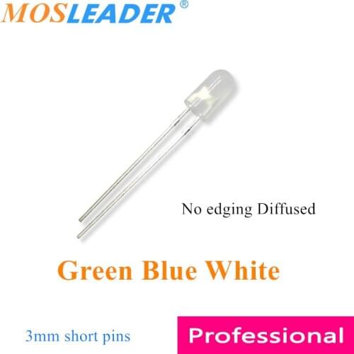 Mosleader 1000pcs Green Blue White 3MM No edging led Diffused short pins LED for Mechanical keyboard