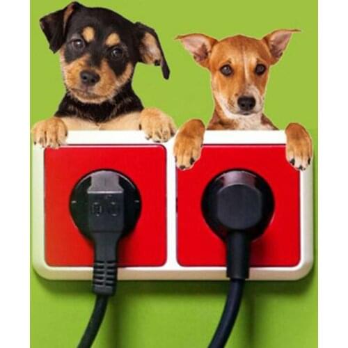 Cartoon Cat Dog Cartoon Wall Sticker Creative Switch Wall Sticker Bedroom Removable Wall Sticker Decoration