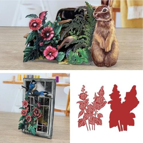 2021 New Hollyhock Flowers Metal Cutting Dies Scrapbook Diary Decoration Stencil Embossing Template DIY Greeting Card Handmade