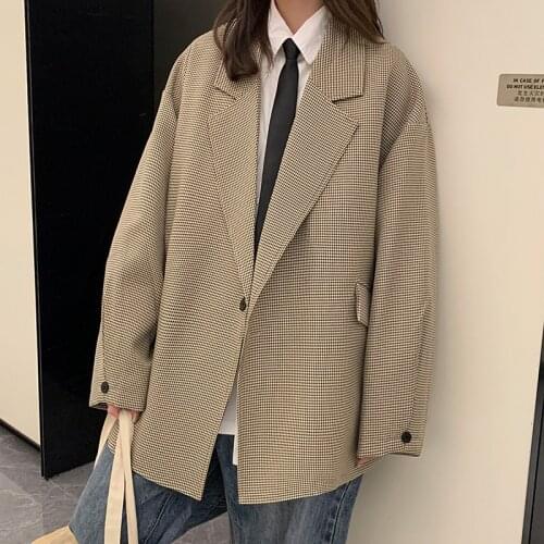 2021 New Luxury Houndstooth Blazer Grey Khaki MenS Casual One Button Blazers Autumn Winter Fashion All-match Loose Suit