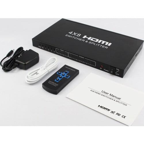 New 4x8 HDMI Splitter 4Kx2K HDMI 1.4b Switch Splitter HDMI Audio Video Converter support 3D 1080P 4K EDID HDCP1.4