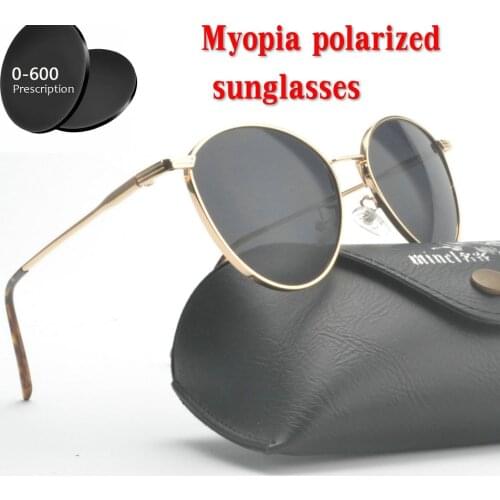 SPH 0 to -6.0 Finished Myopia Prescription Glasses Men Women Polarized Grey Sunglasses Customized Fashion Round Sunglasses NX