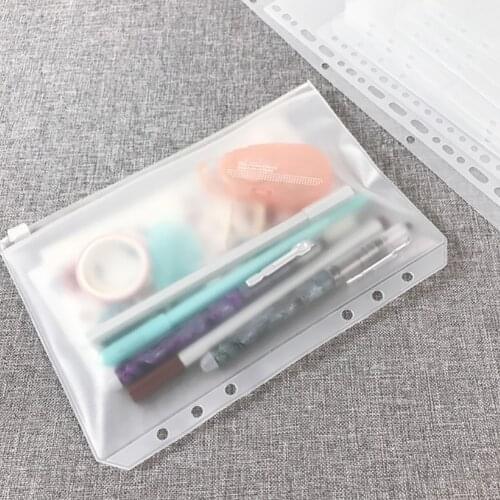 Binder Pockets Filing Bags 12Pcs A5 A6 A7 Binder Zipper Folders for 6-Ring Notebook Binder Transparent Loose Leaf Pouch Document