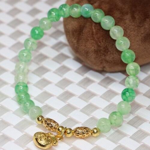 Girls party birthday gift 6mm apple green natural stone popcorn agat onyx carnelian round beads bracelet jewelry 7.5inch B1985