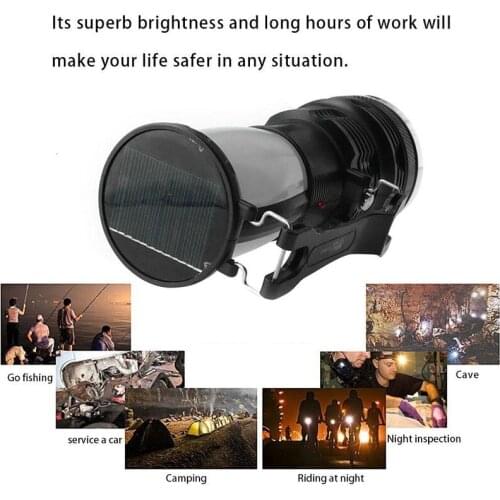 Portable Solar-powered LED Flashlight Camping Tent Folding Light Outdoor Rechargeable Torch For Camping Hiking