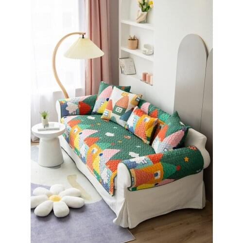 Nordic Simplicity Cartoon House Cotton Sofa Cover Seasons Universal Slipcovers Couch Sofa Towel Sofa Mat For Living Room