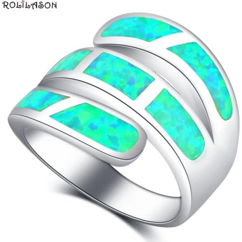 ROLILASON Gorgeous Rings for Women Green Fire Opal High Quality Silver Fashion Jewelry Rings USA Size #6#7#8#9#10 OR871