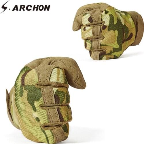 S.ARCHON Military Camouflage Tactical Combat Gloves Men Army Multicam Motorcycle Full Finger Glove Shooting Fighting Mitten
