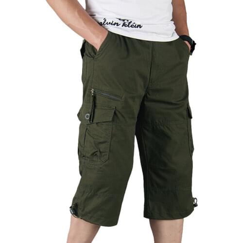 Summer Mens Cargo Shorts Casual Cotton Overalls Long Length Multi Pocket Hot breeches Military Capri Male Tactical Shorts 5XL