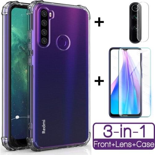 3in1 Silicone Phone Case For Xiaomi Redmi Note 8T 9S 8 9 7 Pro Note8t Note9s Case+Glass+Camera Len Film Soft Transparent Cover
