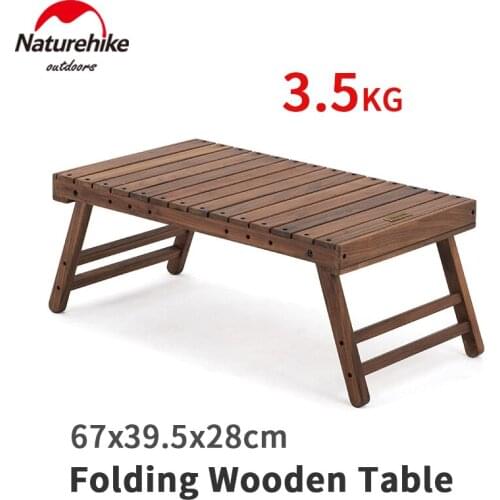 Naturehike Solid Wood Folding Table Bearing Weight 30kg Picnic Portable Short Table Camp Travel BBQ Give Storage Bag
